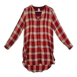 Akemi + Kin Plaid Oversized Shirttail Hem Tunic Dress  XS Boho